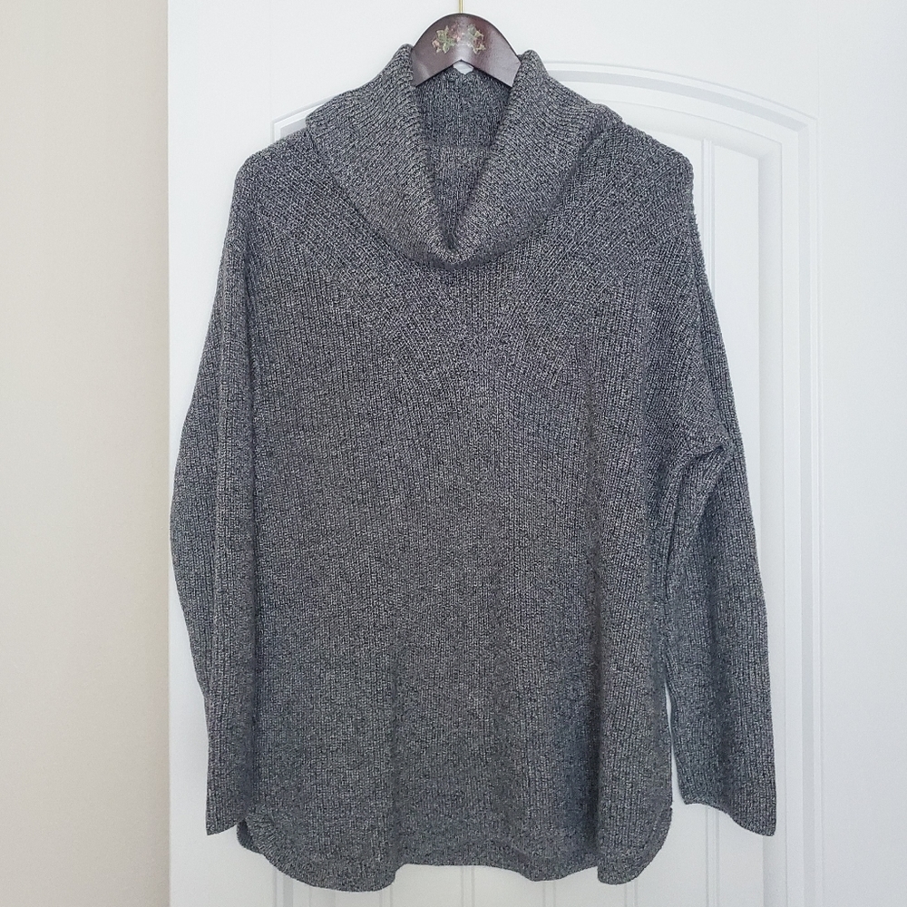 🧣🧤 Large Talbot's Cowl Neck Soft Grey Cotton Cable Knit Sweater